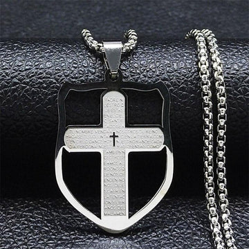 Bible Verse Projection Cross Necklace Stainless Steel Spanish Lord's Prayer Religious Chain Necklaces - The Jewellery Supermarket